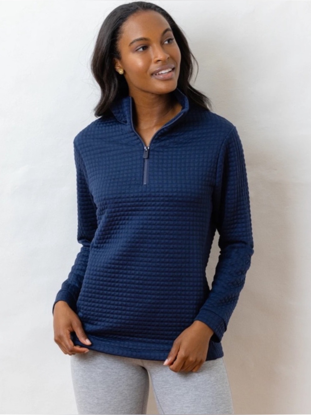 DUDLEY STEPHENS | Pocomo Waffle Pullover in Navy Blue, Size XXL